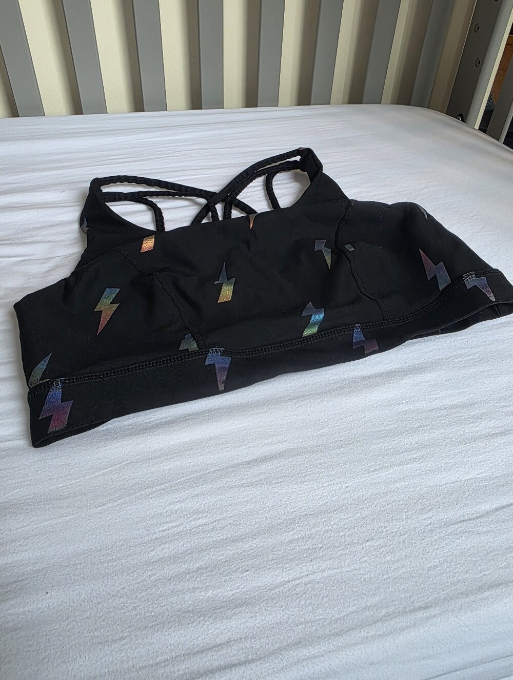 Torrid Black Lightning Bolt Sports Bra with Holographic Accents Size 0
